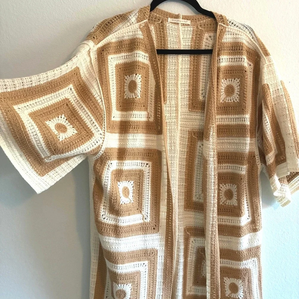 Do Everything Love Crochet Kimono Cardigan Patchwork Boho Duster Coastal Granny